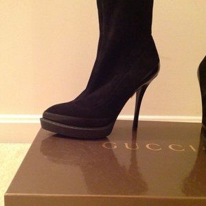 NEW GUCCI black EU 36.5  6 SUEDE Ankle boots Booties platform designer Italian